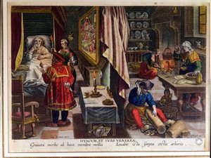 Preparazione e uso del Guayaco per il trattamento della sifilide, inciso da Philip Galle c.1570 da Jan van der Straet